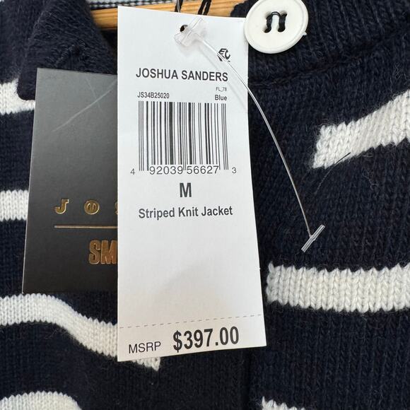 NWT Joshua Sanders Smiley Striped Cardigan Sweater Navy White – Size M Italy - Picture 6 of 7